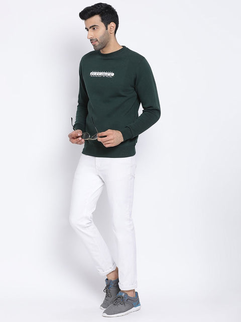 Men Hunter Green Regular Fit Crew Neck Sweat Shirt