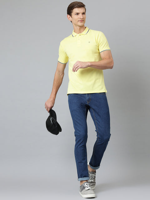Men Yellow Regular Fit Solid Polo Neck T-Shirt