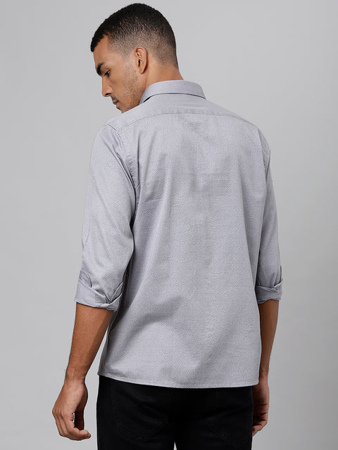 Men Grey Slim Fit Printed Club Wear Shirt