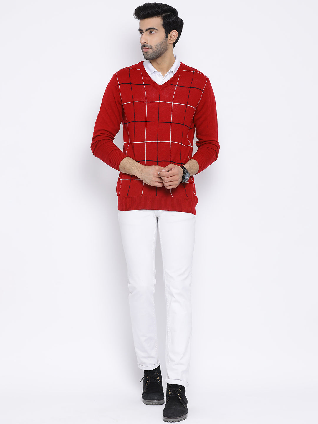 Red V-Neck Casual Sweater