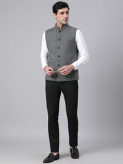 Men Black Regular Fit Solid Casual Waist Coat