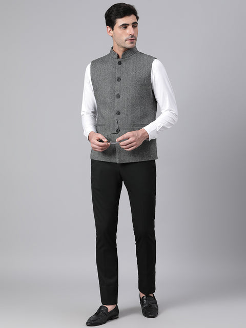 Men Black Regular Fit Solid Casual Waist Coat