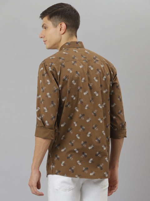 Men Brown Slim Fit Printed Casual Shirt