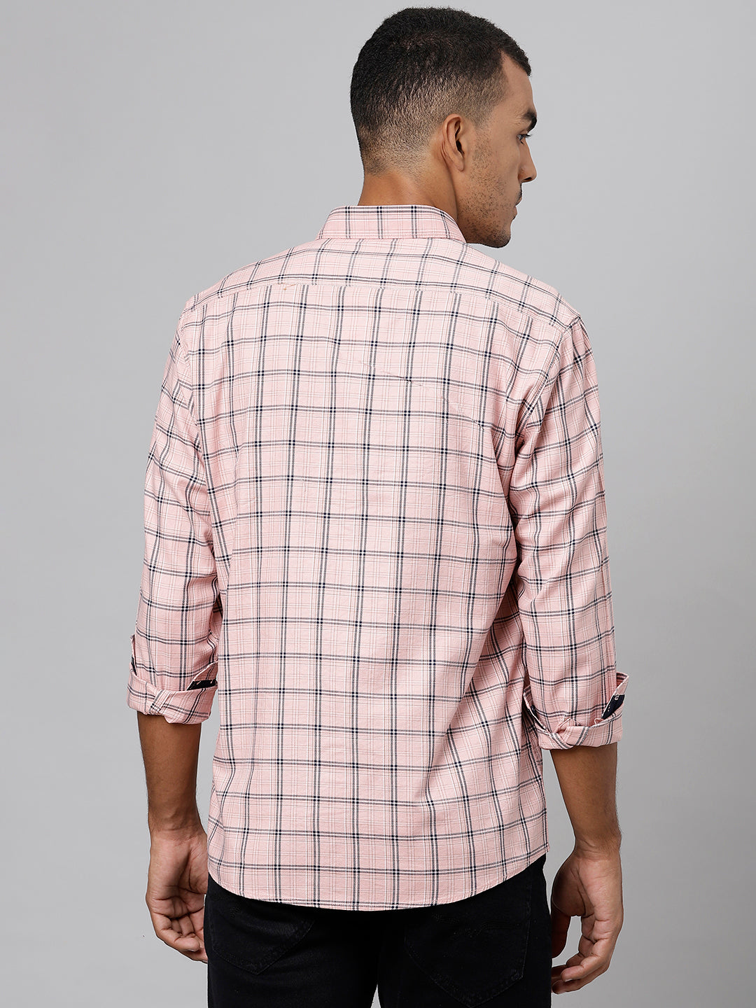 Men Pink Slim Fit Checkered Casual Shirt
