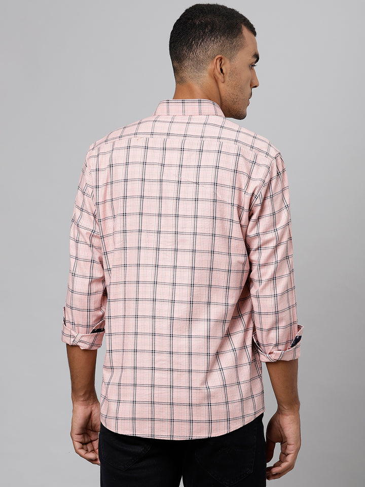 Men Pink Slim Fit Checkered Casual Shirt