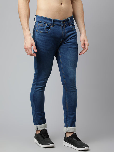 Men Light Indigo Slim Fit Mid Rise Clean Look Strechable Jeans