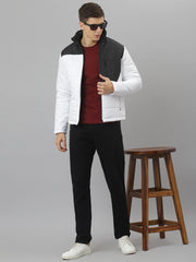 Men White Regular Fit Puffer Color Blocked Jacket