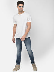 Men Blue Slim Fit Mid Rise Washed Streachable Jeans