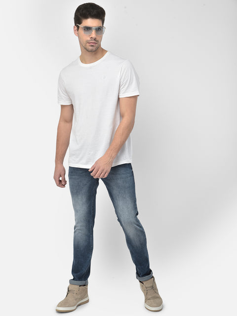 Men Blue Slim Fit Mid Rise Washed Streachable Jeans