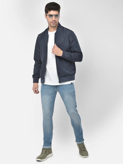 Men Navy Regular Fit Solid Jacket