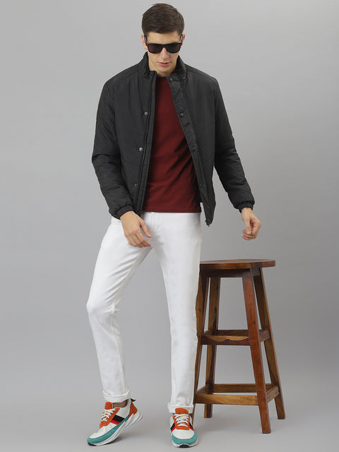 Men Black Regular Fit Puffer Solid Jacket