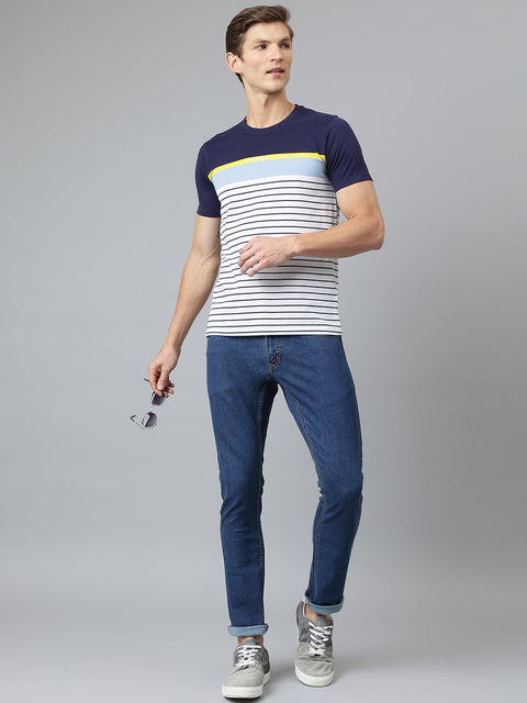 Men Black Regular Fit Striped Crew Neck T-Shirt