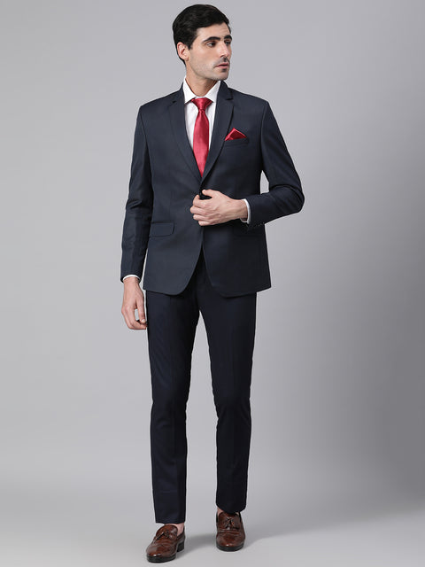Men Navy Regular Fit Solid Formal Blazer