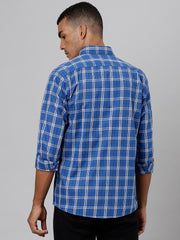 Men Blue  Slim Fit Checkered Casual Shirt