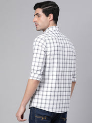 Men White Slim Fit Checkered Casual Shirt