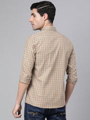 Men Khaki Slim Fit Checkered Casual Shirt