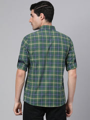 Men Green Slim Fit Checkered Casual Shirt