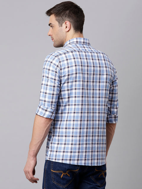 Men Sky Slim Fit Checkered Casual Shirt
