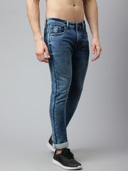 Men Ice Blue Slim Fit Mid Rise Clean Look Strechable Jeans