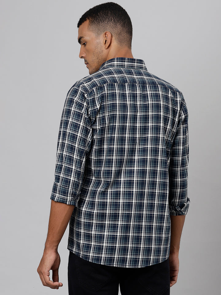 Men Navy  Slim Fit Checkered Casual Shirt