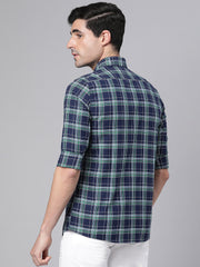 Men Green Slim Fit Checkered Casual Shirt