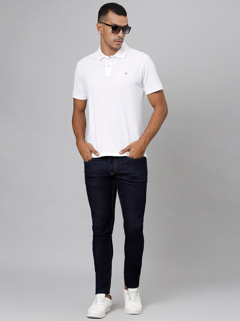 Men White Regular Fit Solid Polo Neck T-Shirt