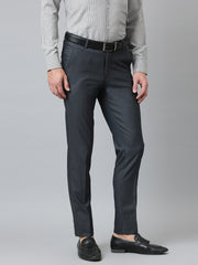 Men Grey Blue Smart Fit Mid Rise Formal Trouser
