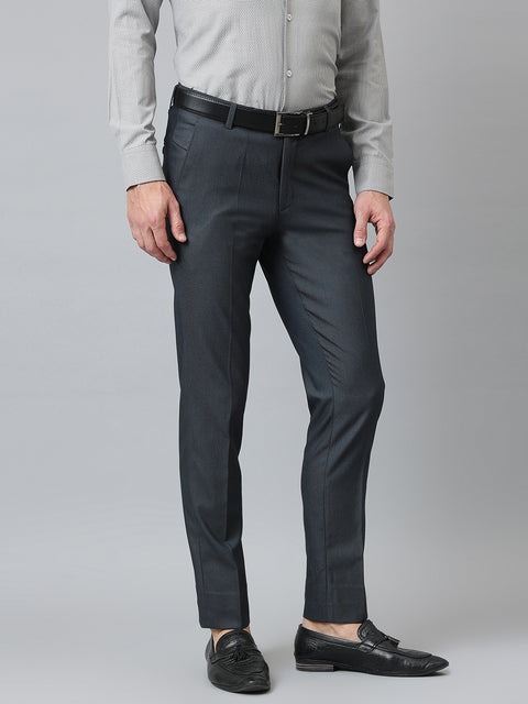 Men Grey Blue Smart Fit Mid Rise Formal Trouser