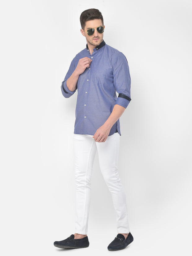 Men Blue Slim Fit Printed Casual Shirt