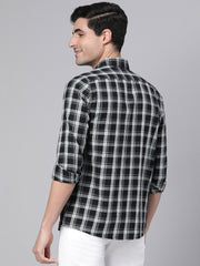 Men Black Slim Fit Checkered Casual Shirt