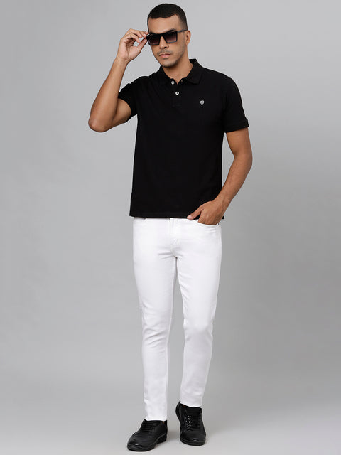 Men Black Regular Fit Solid Polo Neck T-Shirt