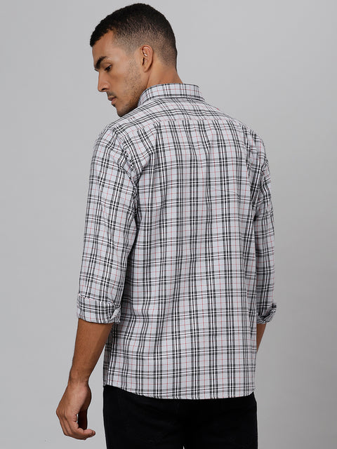 Men Light Grey Slim Fit Checkered Casual Shirt