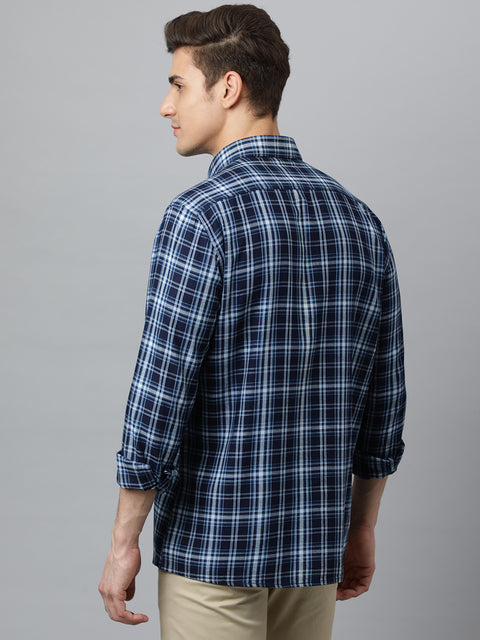 Men Indigo Slim Fit Checkered Casual Shirt