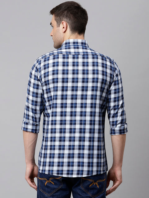 Men Indigo Slim Fit Checkered Casual Shirt