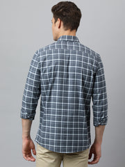 Men Grey Slim Fit Checkered Casual Shirt