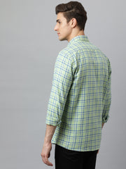Men Light Green  Slim Fit Checkered Casual Shirt