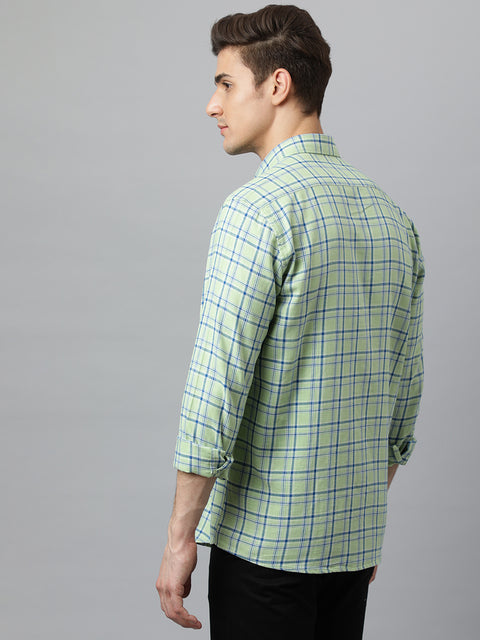 Men Light Green  Slim Fit Checkered Casual Shirt