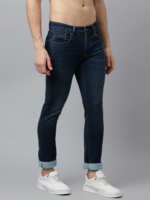 Men Indigo Tint Slim Fit Mid Rise Clean Look Strechable Jeans
