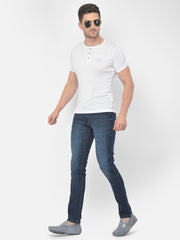 Men Blue Slim Fit Mid Rise Washed Streachable Jeans