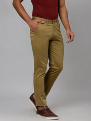 Men Khaki Slim Fit Mid Rise Casual Trouser