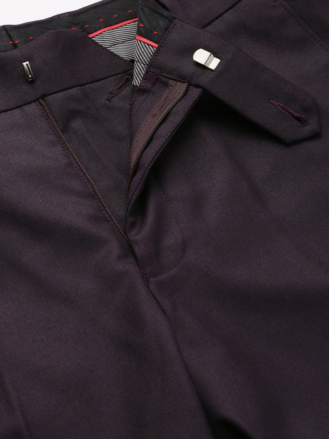 Men Wine Smart Fit Mid Rise Formal Trouser