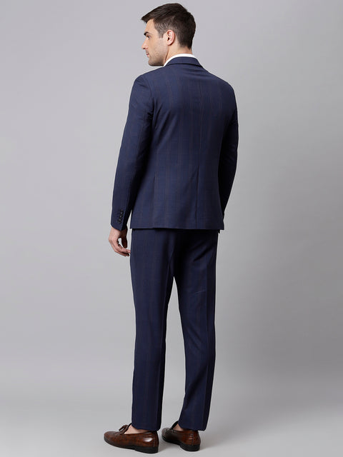 Men Blue 2 Piece Solid Formal Suit