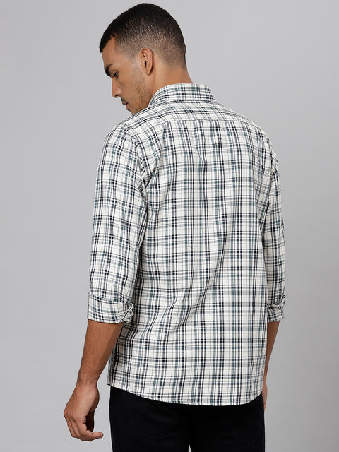 Men Cream  Slim Fit Checkered Casual Shirt