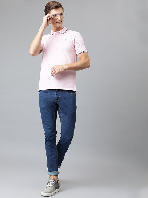 Men Pink Regular Fit Solid Polo Neck T-Shirt