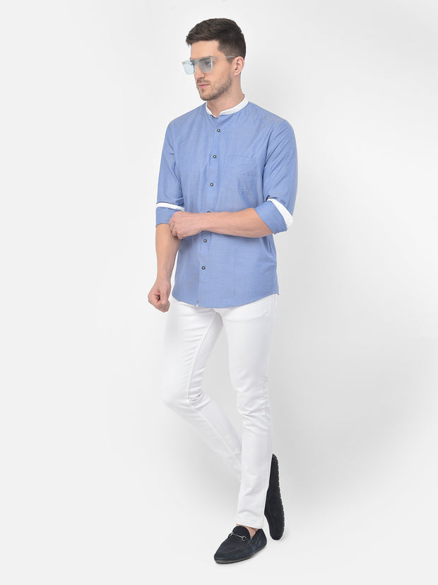 Men Blue Slim Fit Printed Casual Shirt