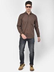 Men Brown Slim Fit Checkered Casual Shirt