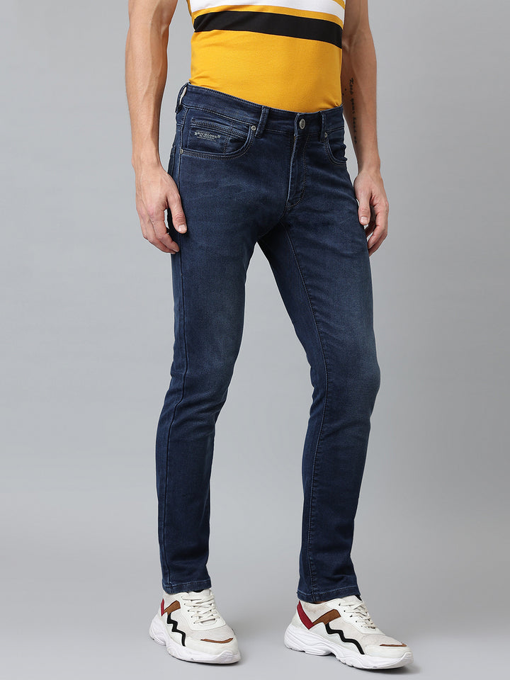 Men Dark Indigo Slim Fit Mid Rise Clean Look Streachable Jeans