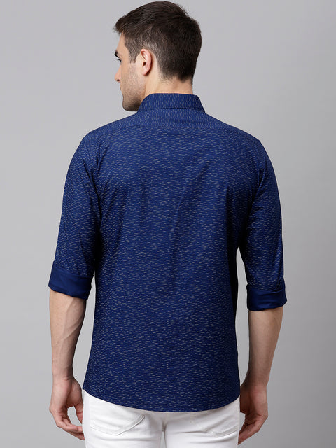 Men Navy Slim Fit Printed Casual Shirt