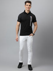 Men Black Regular Fit Checkered Polo Neck T-Shirt