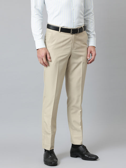 Men Beige Smart Fit Mid Rise Formal Trouser